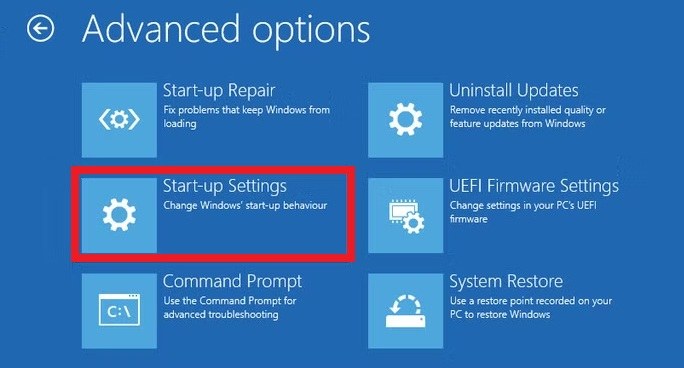 startup settings