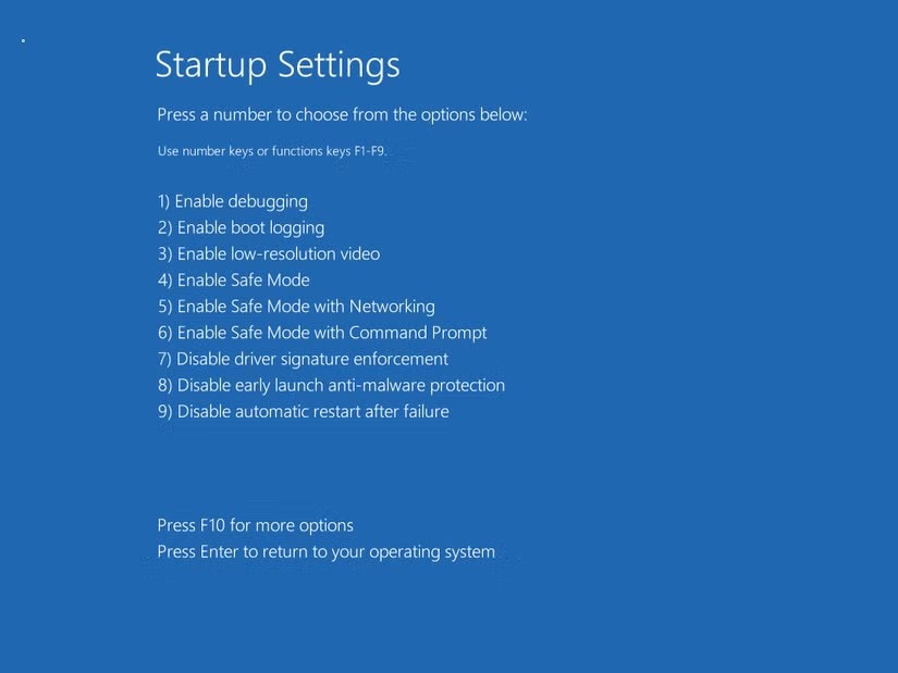 startup settings keys