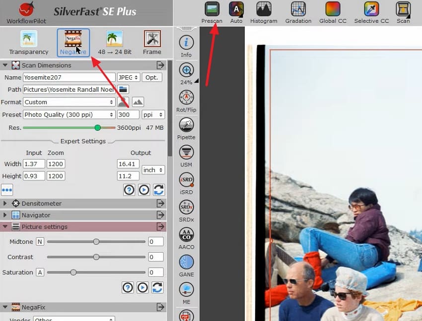prescan negatives silverfast software
