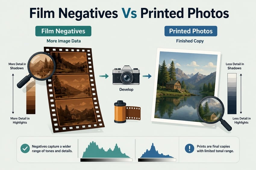 difference between negatives printed photos