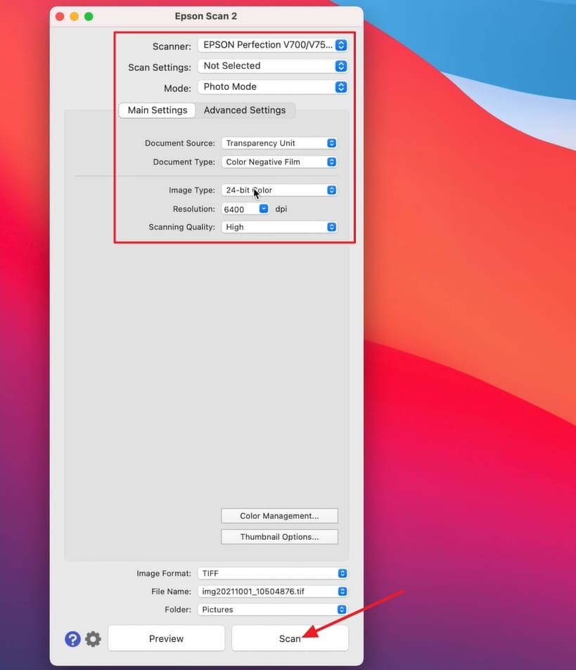 adjust scanner software settings