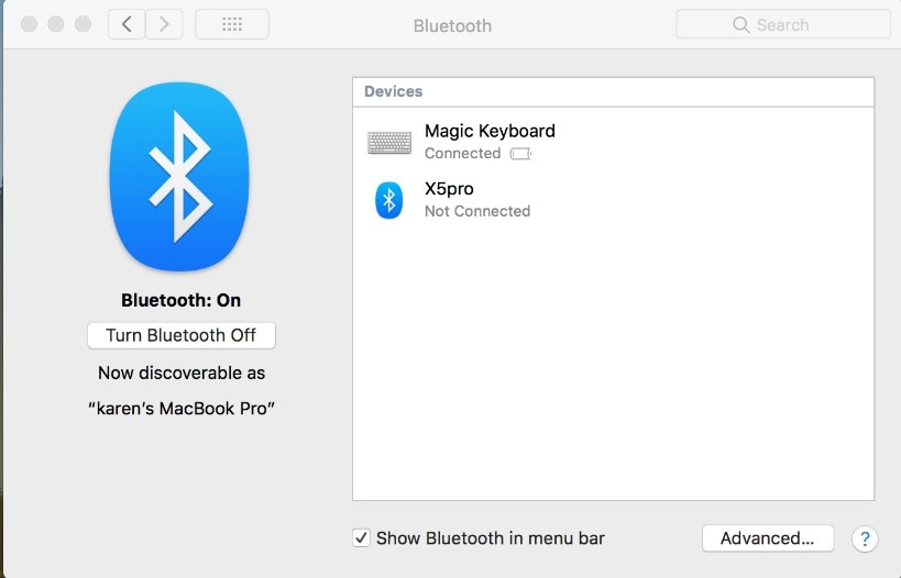 Bluetooth ligado ou desligado