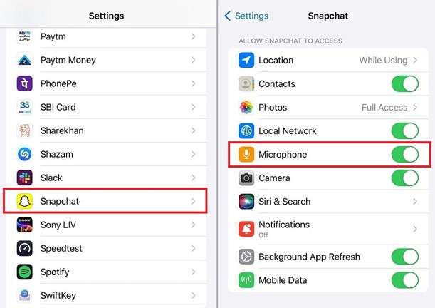 enable snapchat microphone access iphone
