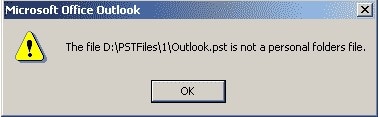 Erro quando o Outlook não consegue acessar o arquivo PST