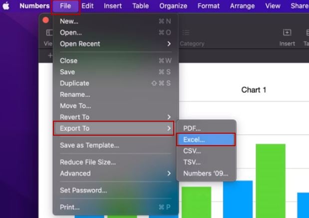 numbers export to and excel