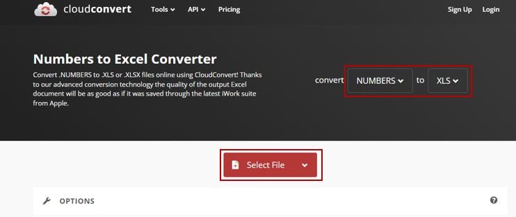 cloudconvert select file