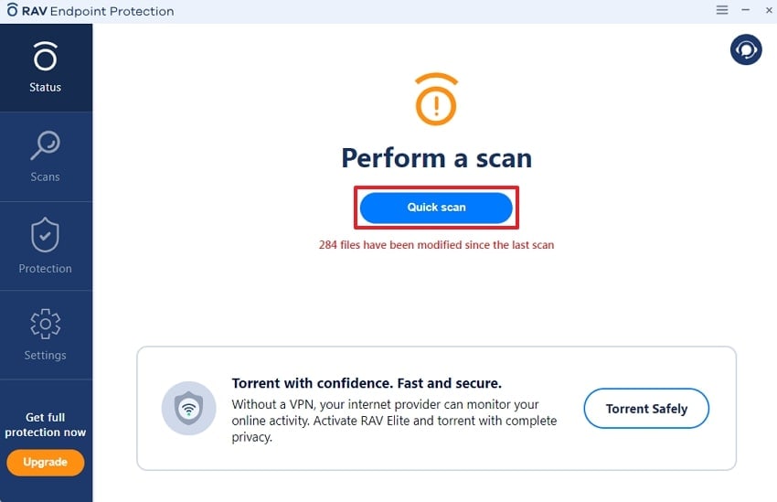 initiate quick scan with anti virus