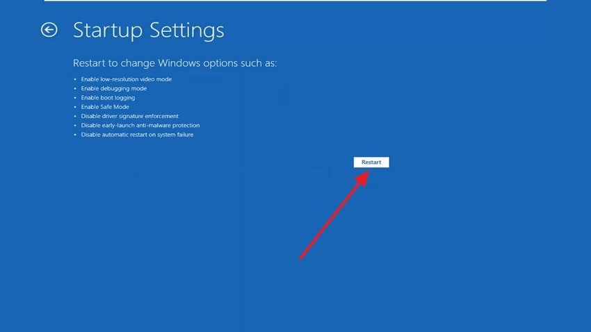 click restart and enter safe mode