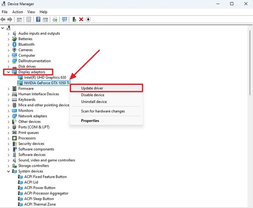 right click to update driver