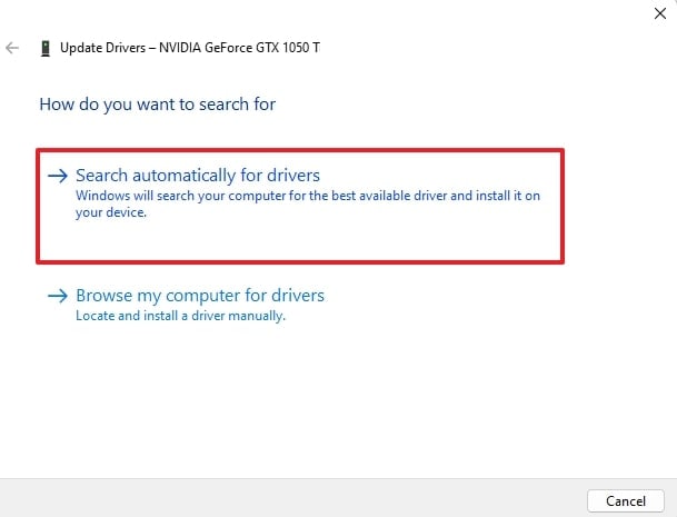 select search automatically for drivers