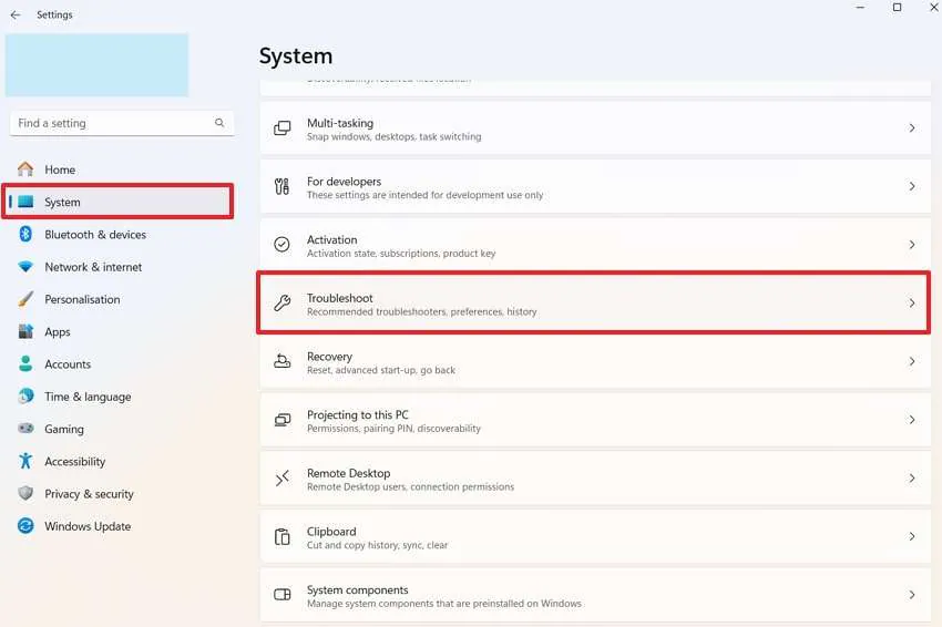 access troubleshoot option