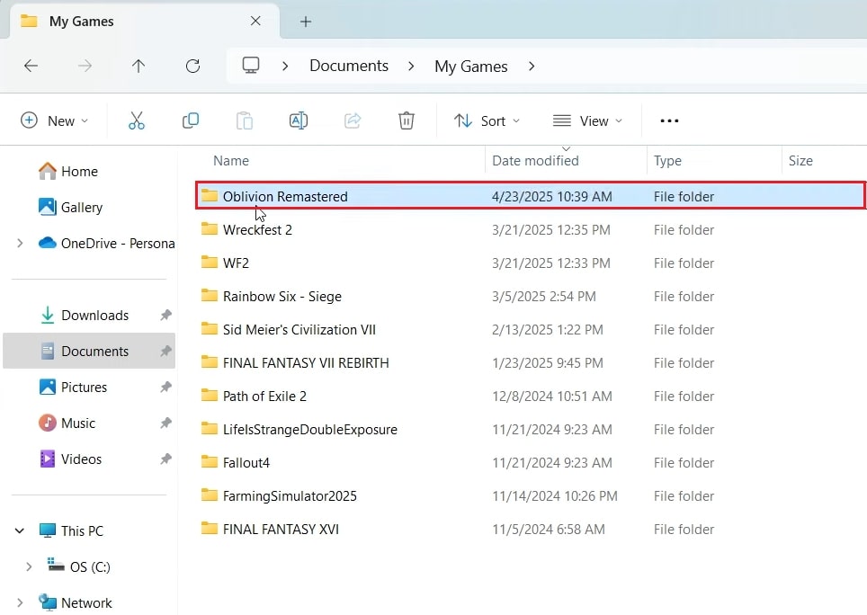 oblivion remastered save file location
