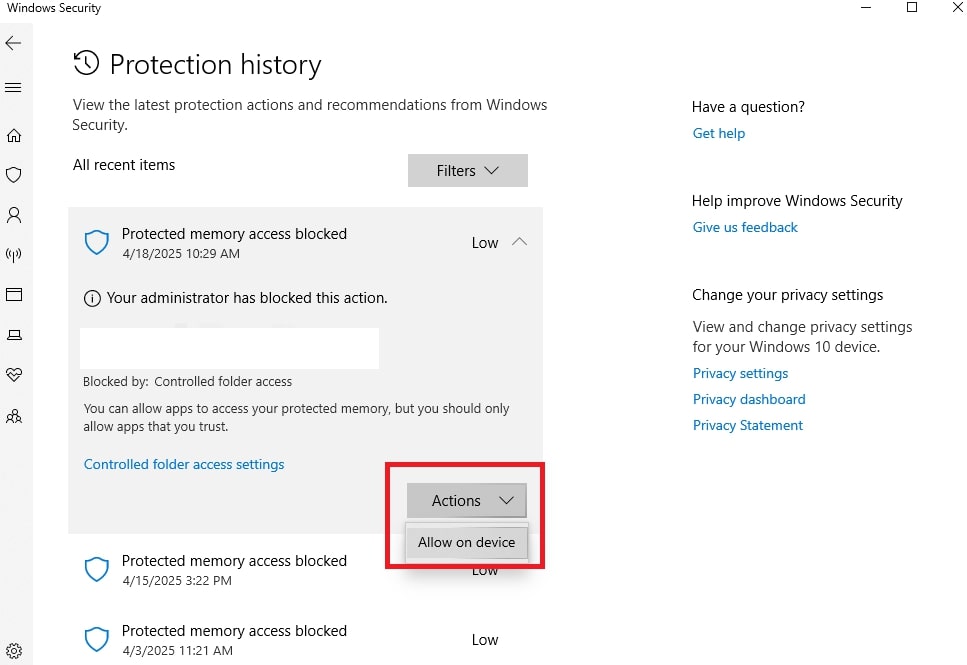 allow on device
