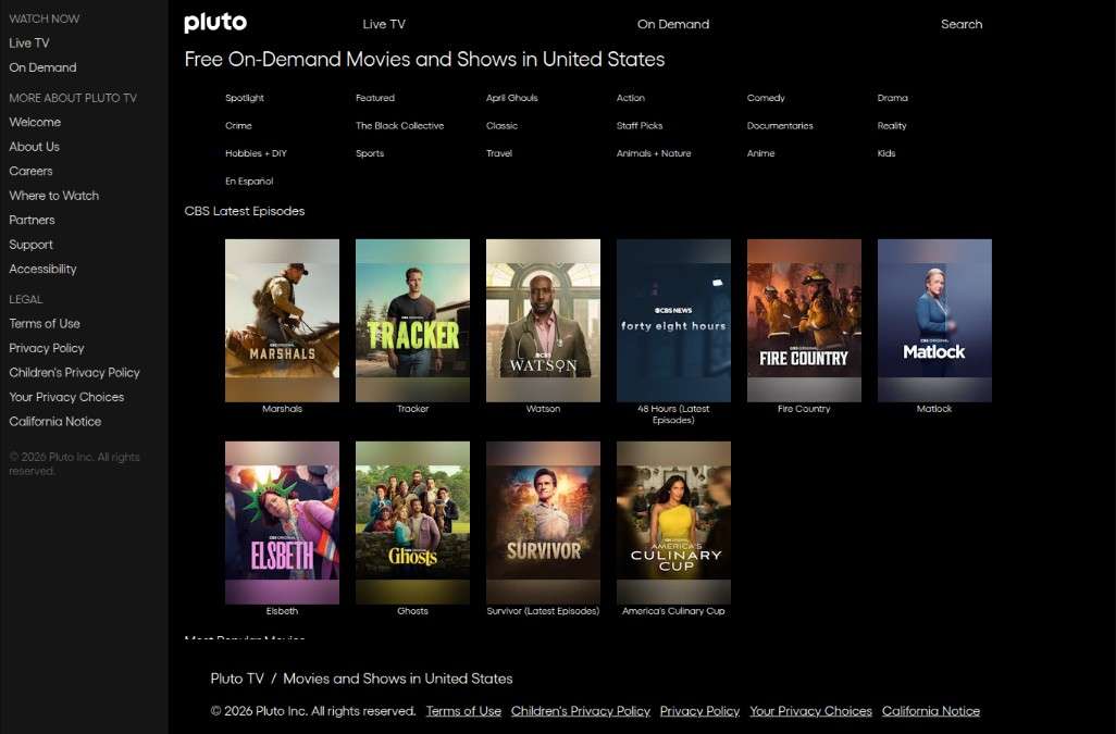 pluto tv on demand