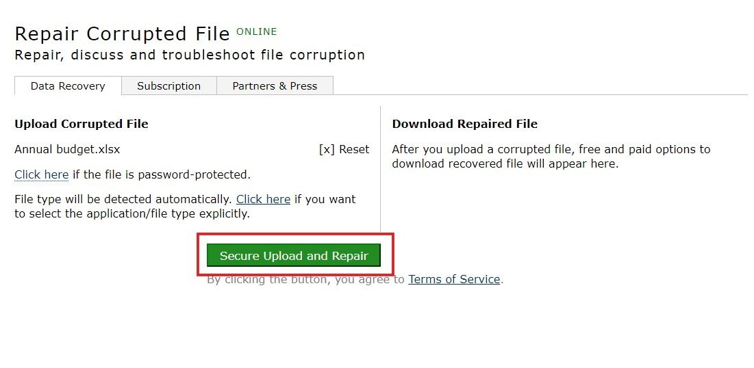 office recovery secure upload and repair