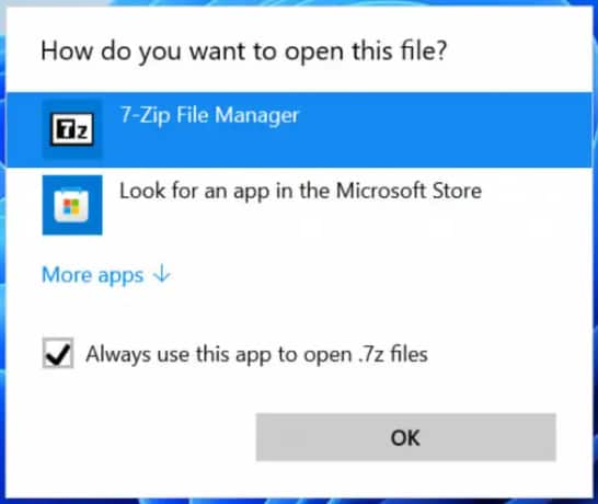 open 7z files with the 7-zip file manager