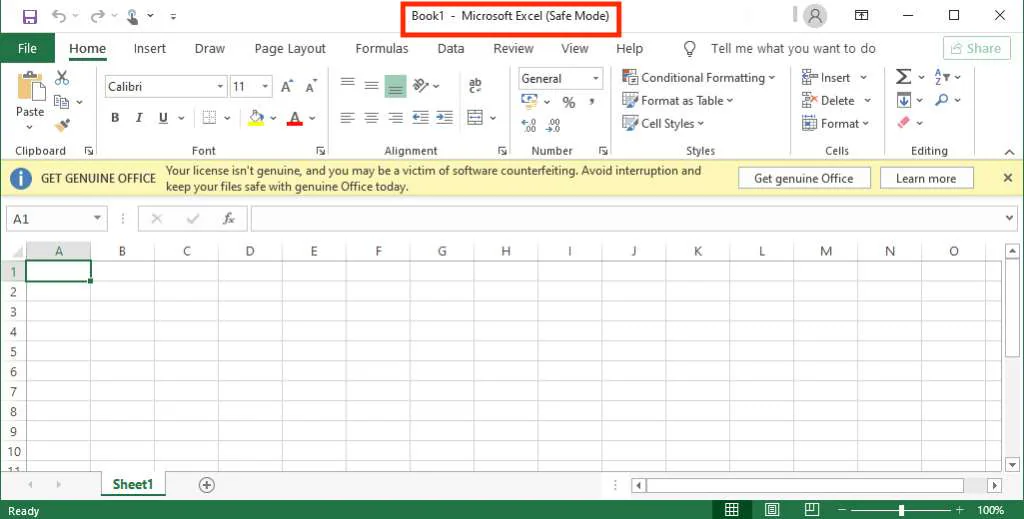 executando excel em modo de segurança