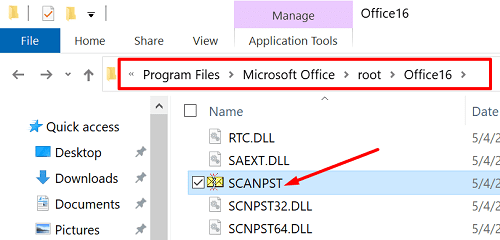 Abre scanpst en archivos de programa