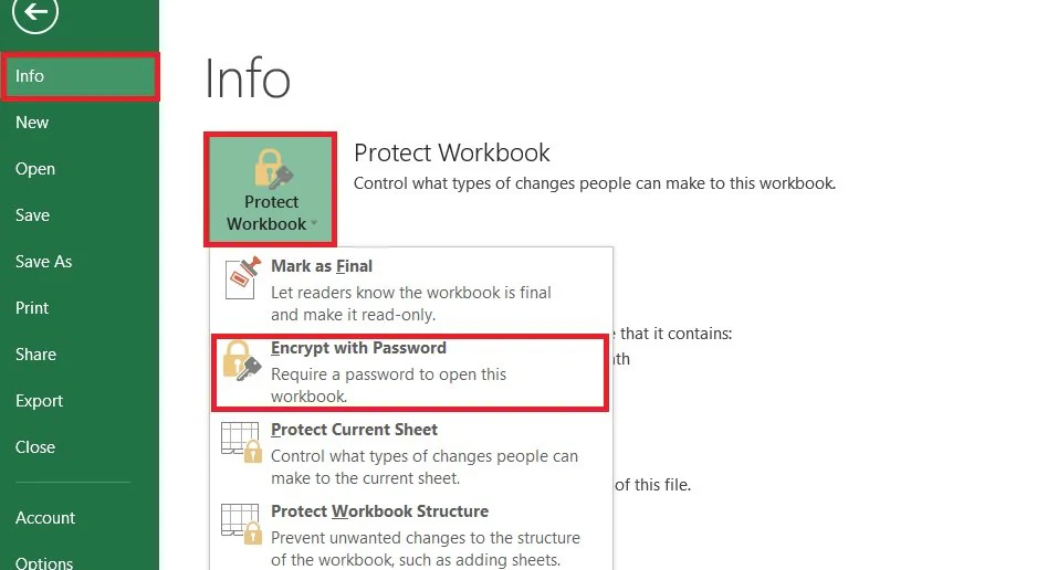 encrypt xlsx file with password using excel