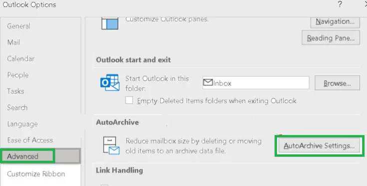 autoarchive settings