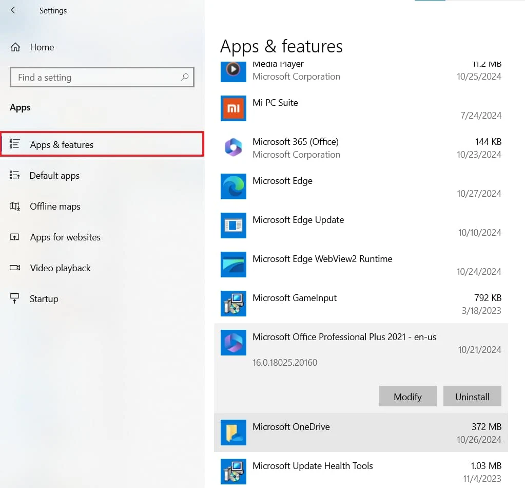 get microsoft office in app settings