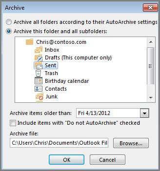 archive outlook mails 