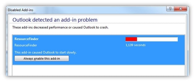 Outlook se bloquea debido a un problema con el complemento
