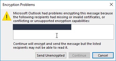 outlook encryption problems reasons
