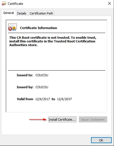 tap on install certificate button