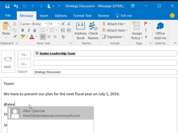 menzioni di outlook