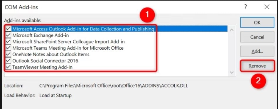 disable outlook add ins 