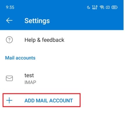 Adicionar conta de e-mail