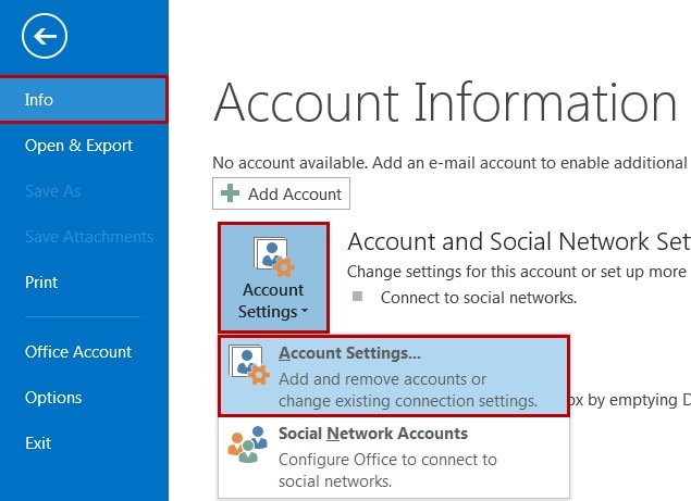 account settings screen