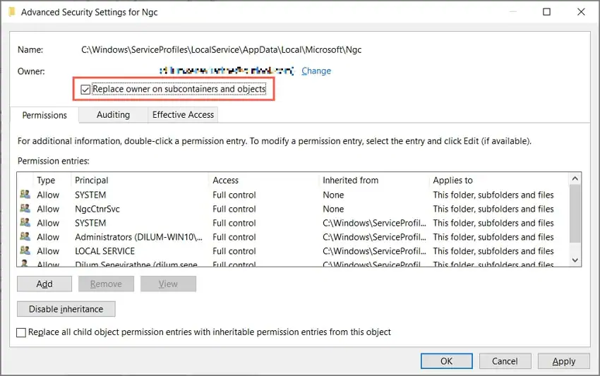 activation de l'option de substitution du titulaire