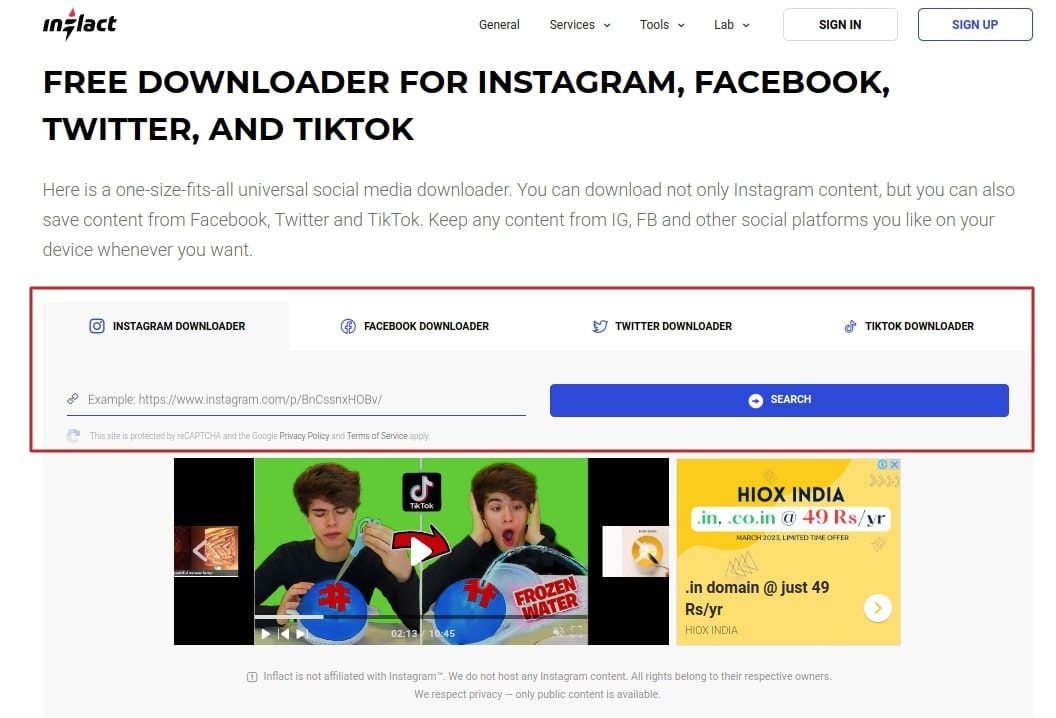 incollare il link del video instagram in inflact