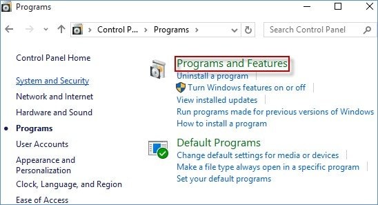 selecting programs and features