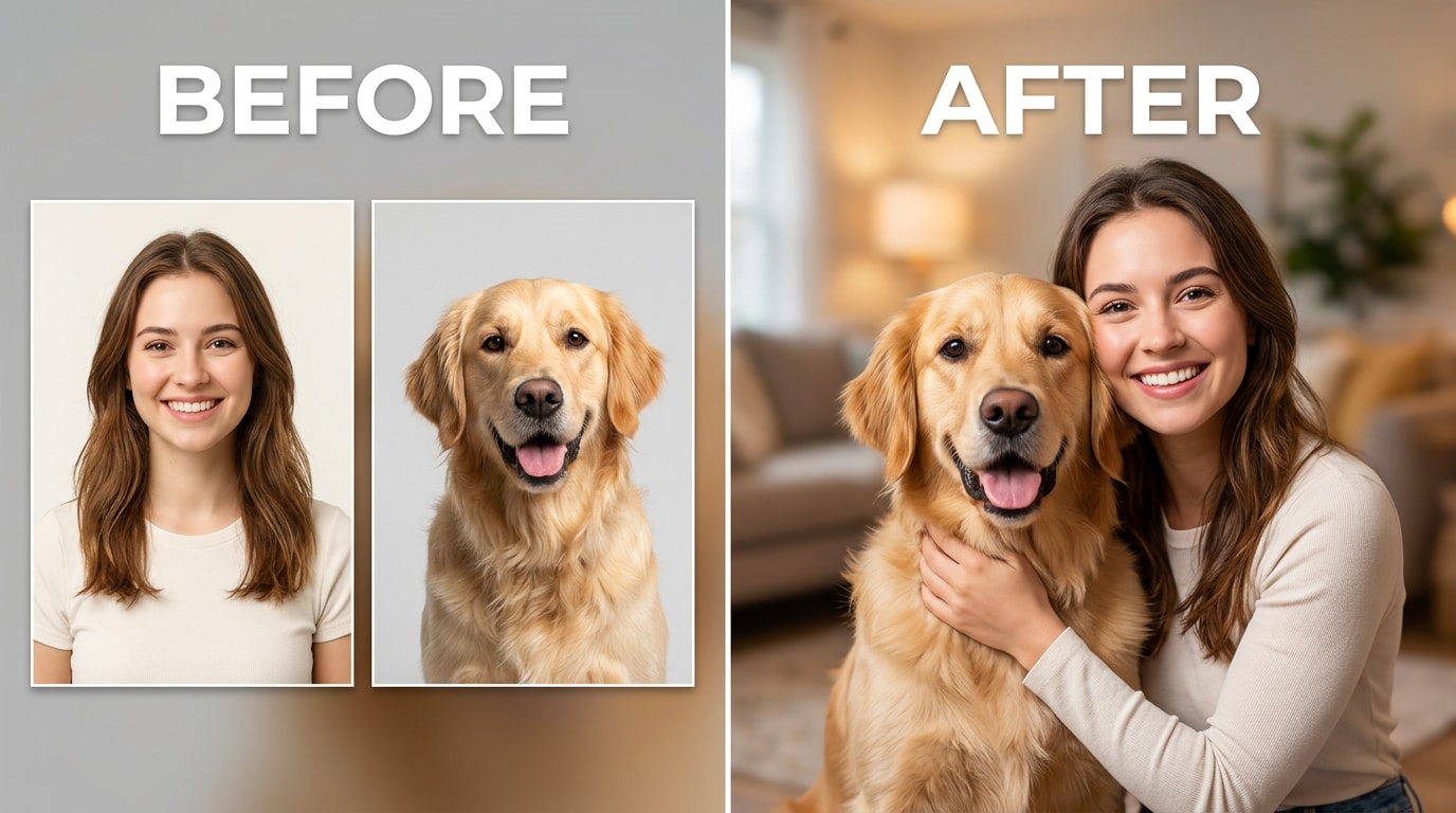 Unisci Foto Separate di Persona e Animale: Ritratto AI Gratis
