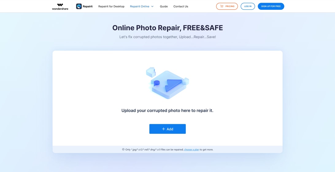 interfaz del usuario de la herramienta wondershare online photo repair