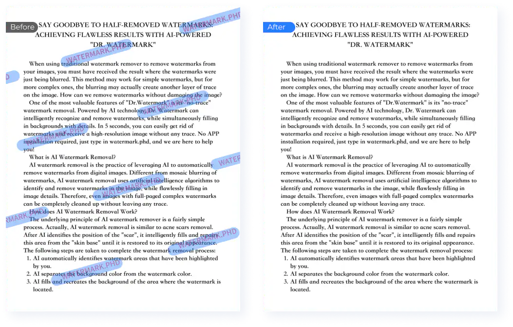 A da remoção da marca d'água do Dr.Watermark antes e depois