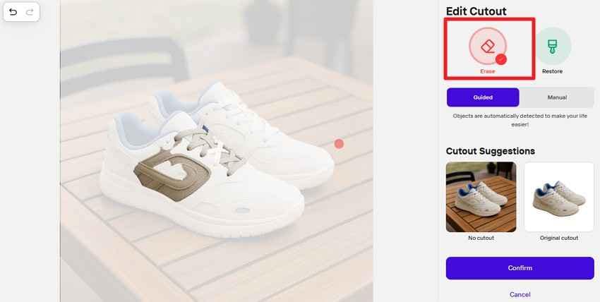 use photoroom erase tool