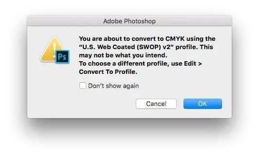 click ok to convert to cmyk in photoshop