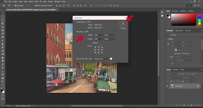 photoshop redimensionner les images dimensions de la toile