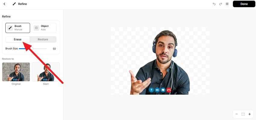 use erase tool of pixelcut