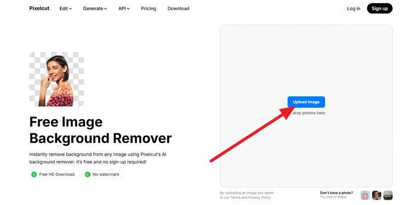 upload image on pixelcut