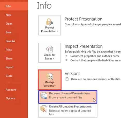 recover unsaved presentations