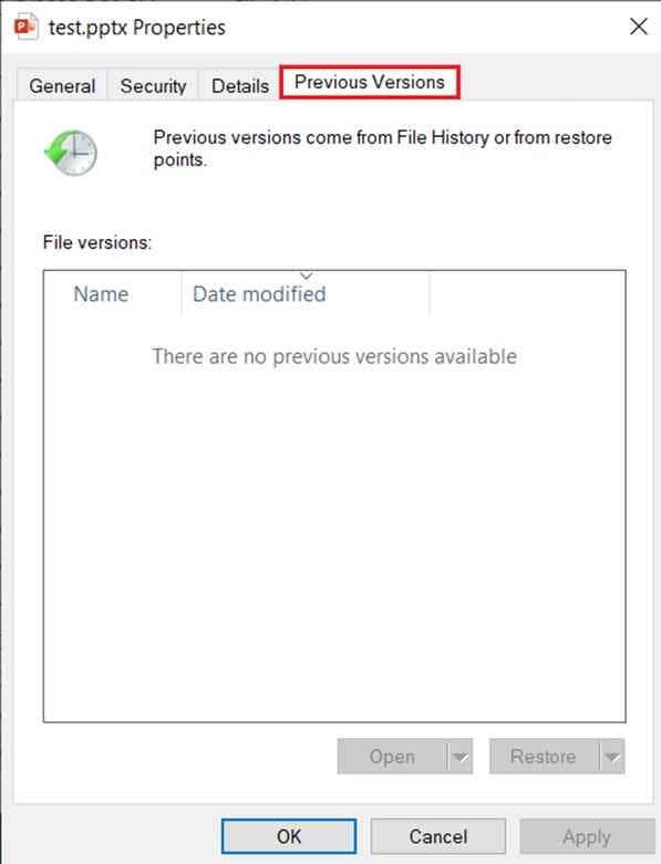 restore previous versions of a powerpoint file