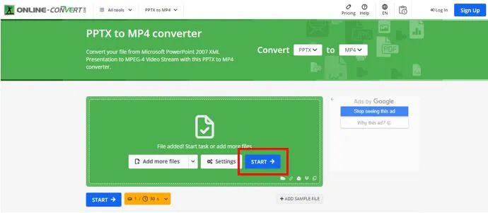 online convert click start