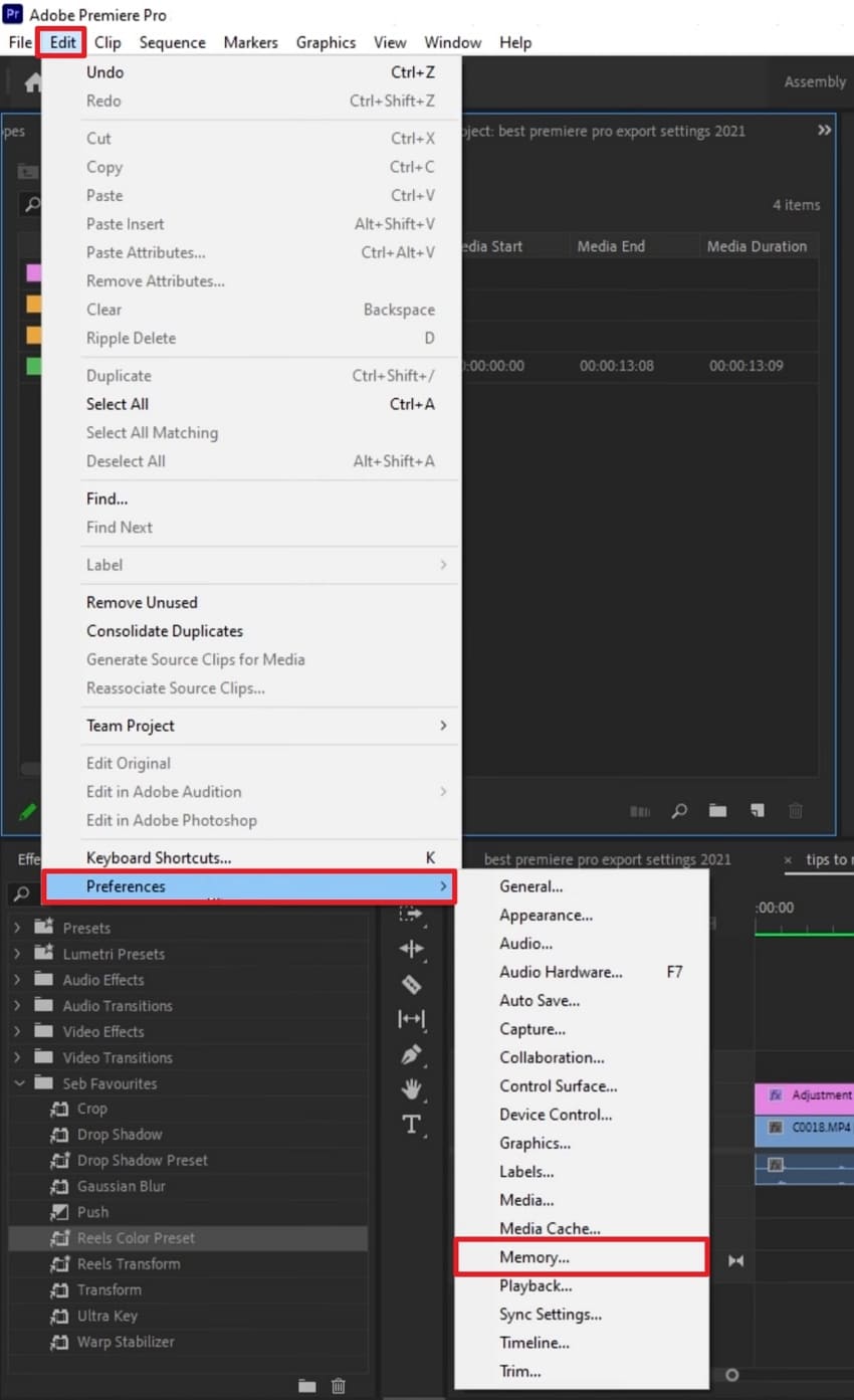 choose memory from presences menu