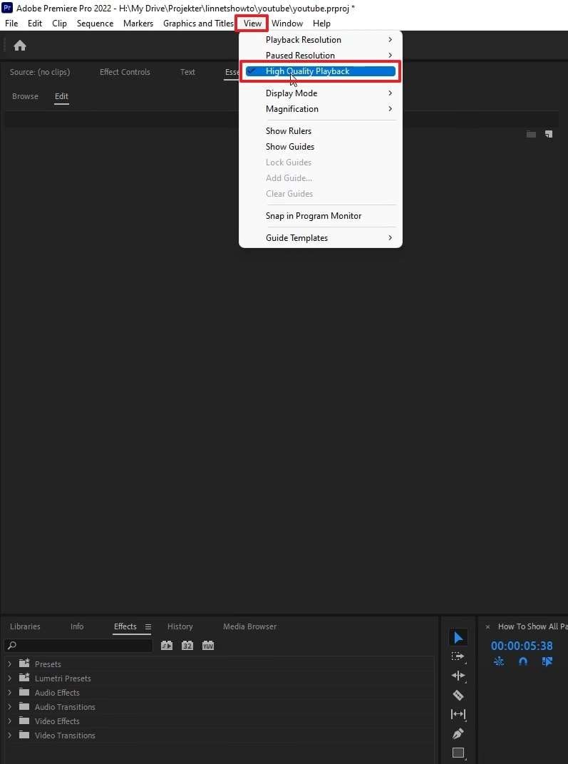 deselect high quality back from view