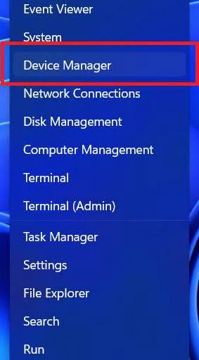 device manager option